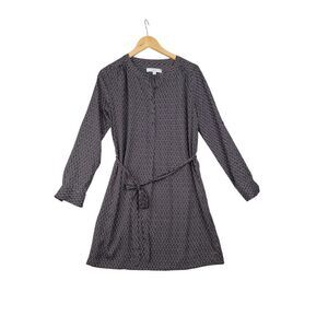 Loft‎ Geometric Shift Belted Long Sleeve Dress size Small Black/Red